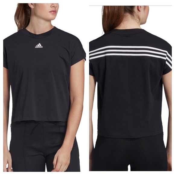 adidas Tops - Adidas Black Three Striped Cropped T-Shirt. NEW M